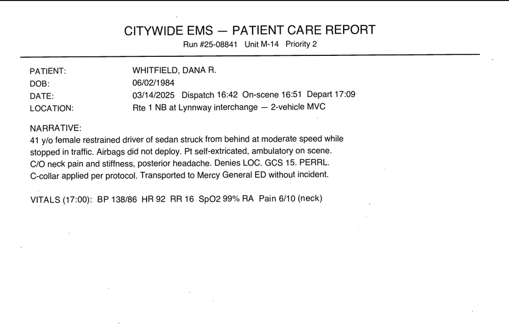 A medical record page as received